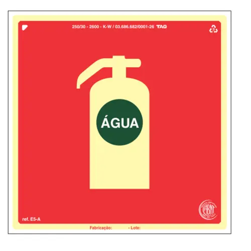 Placa sinalizadora de extintor de água, E5A